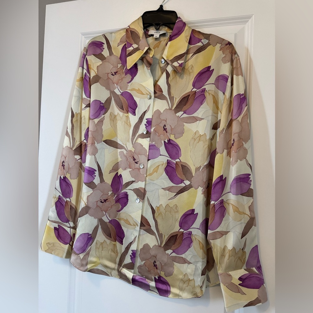 Vince Beige and Brown Patterned Blouse